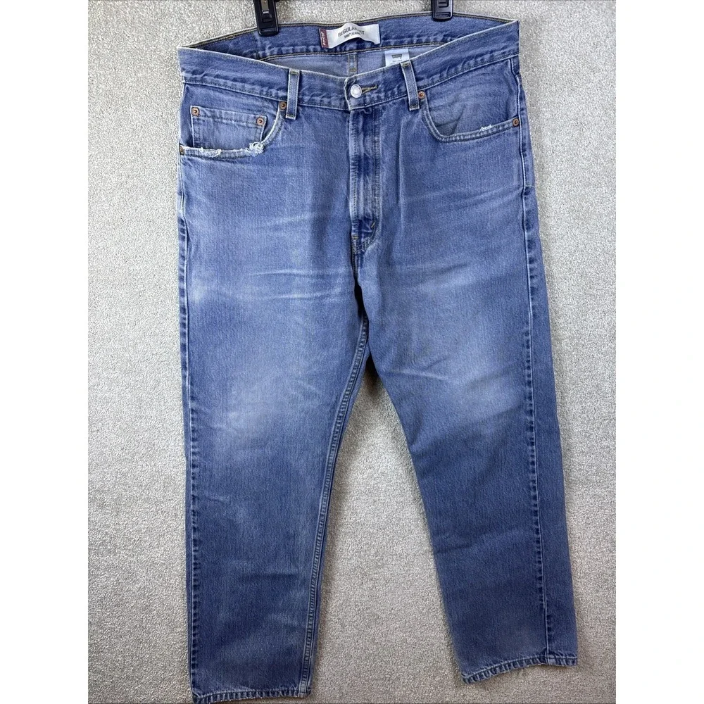 Levi's‎ 505 Regular Fit Jeans Mens 36x30 Blue Distressed Faded Denim 00505-4886